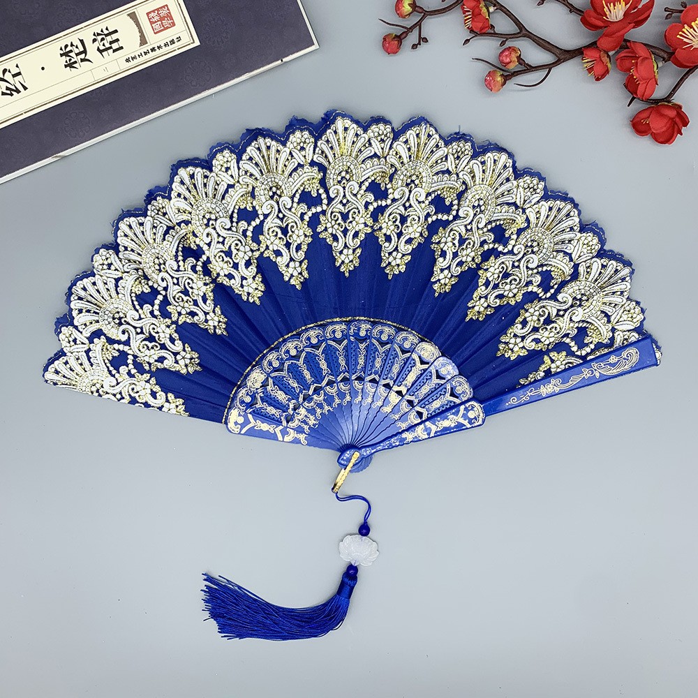 Tassel Fringe Trim - Chiński Rękodzieło Retro Składany Wachlarz Złoty
