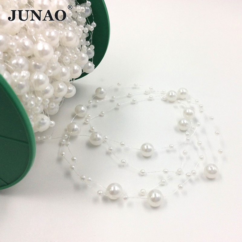 Pearl Trim Chain - JUNAO 20 Metrów 3+8mm Białe Okrągłe