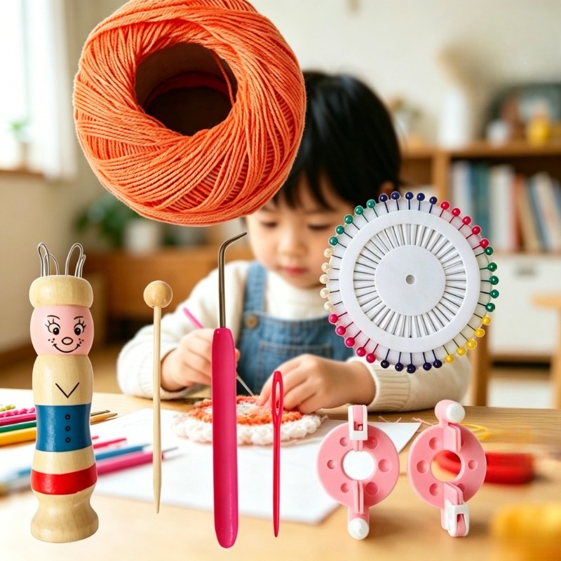 Pom Pom Maker Tool - Drewniana lalka, francuska dziewiarska maszynka, zestaw