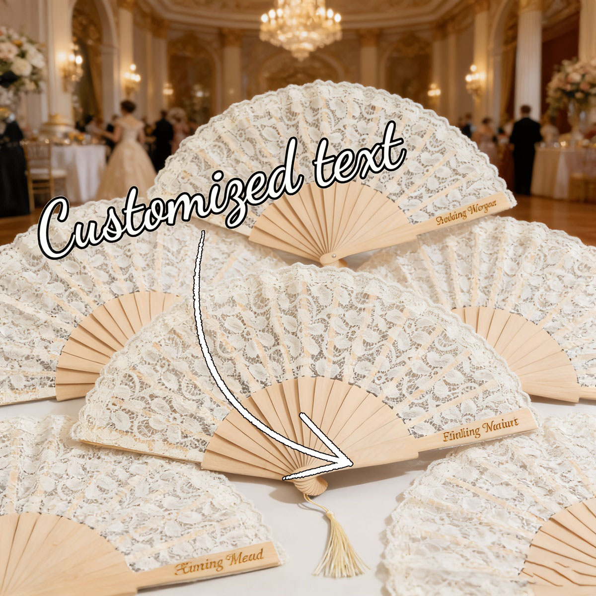 Tassel Fringe Trim - Personalizowany, grawerowany, koronkowy składany wachlarz z