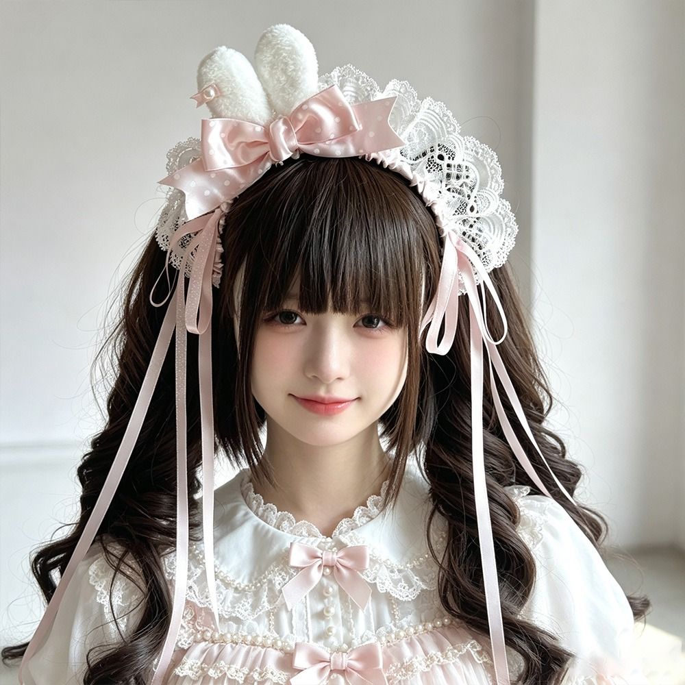 Lace Ribbon Trim - Nowa opaska na głowę z uszami